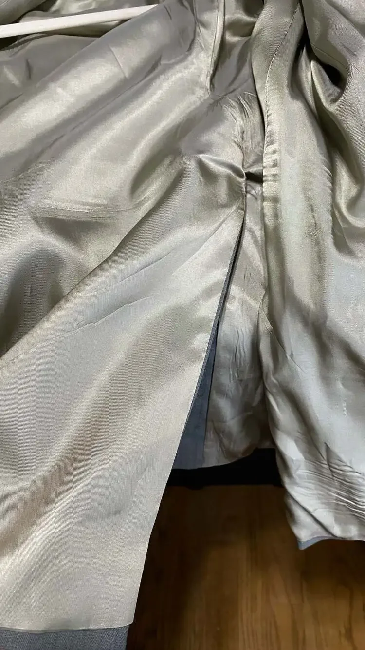 Vintage Burberry Men's Gray Pinstriped Two-Button Blazer Jacket